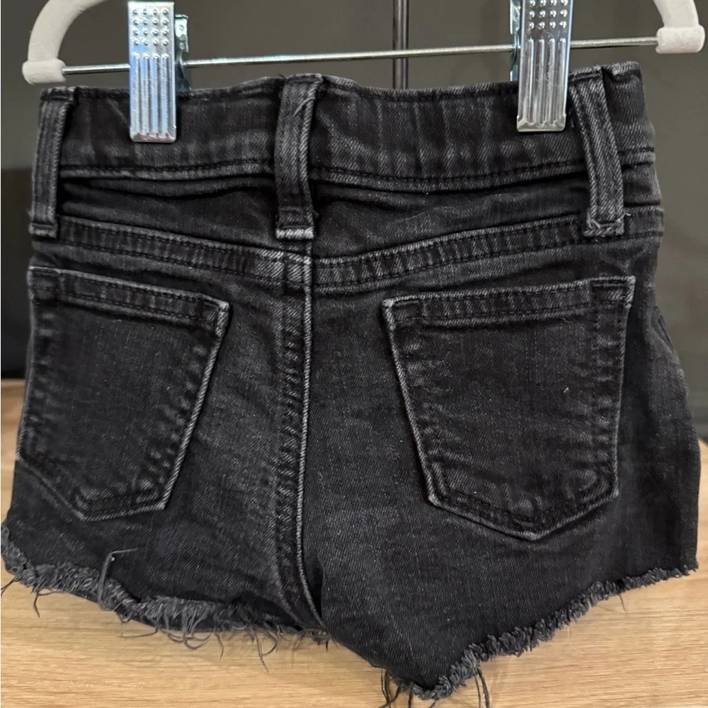 J. Crew • 2T • Girls' Frayed-Hem Denim Shorts in Black w/ copper tone hardware